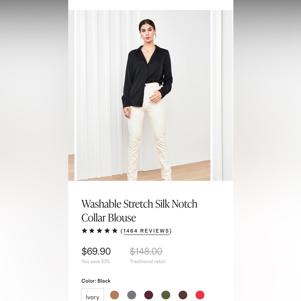 Quince Washable Stretch Silk Notch Collar Blouse sz M